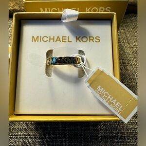 4024-HCRA MK Gold Plated Over Brass & Black Enamel Logo Ring Sz 9 NWT & Box